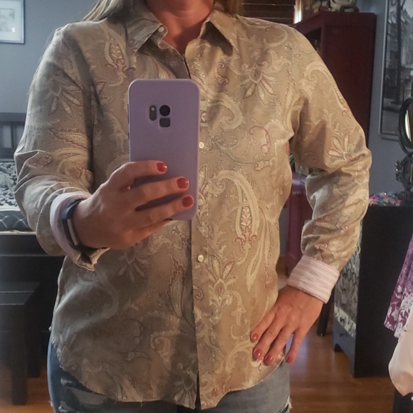 Chaps L tan paisley button down shirt - Picture 6 of 6